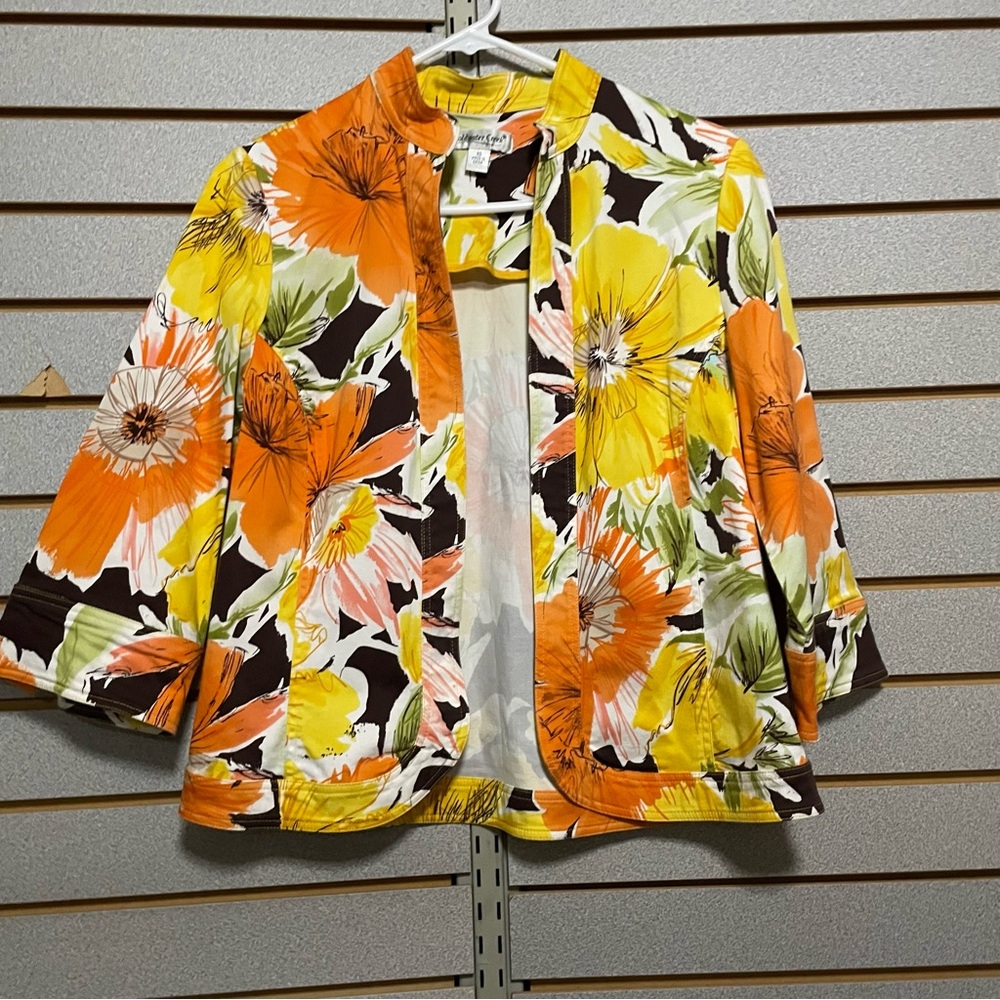 Coldwater Creek Size 10‎ Large Multi Color Long Sleeve Jacket  Open Front Shirt